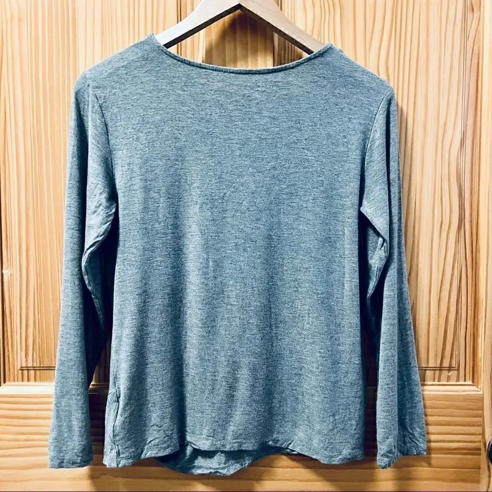 Rumi + Ryder grey super soft long sleeve knit twist tie hem shirt top sz 12 14